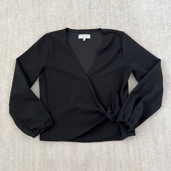 Madewell Texture and Thread Crepe Black Wrap Blouse Top S - Picture 1 of 11